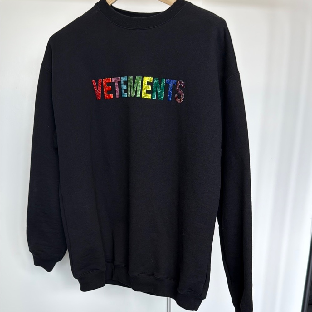 Vetements Black Crewneck Sweater with Colorful Logo